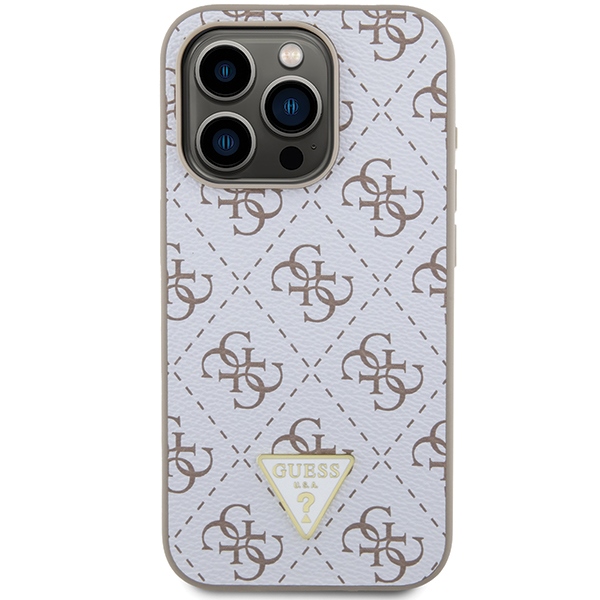Guess 4G Triangle Metal Logo Case for iPhone 15 Pro, White