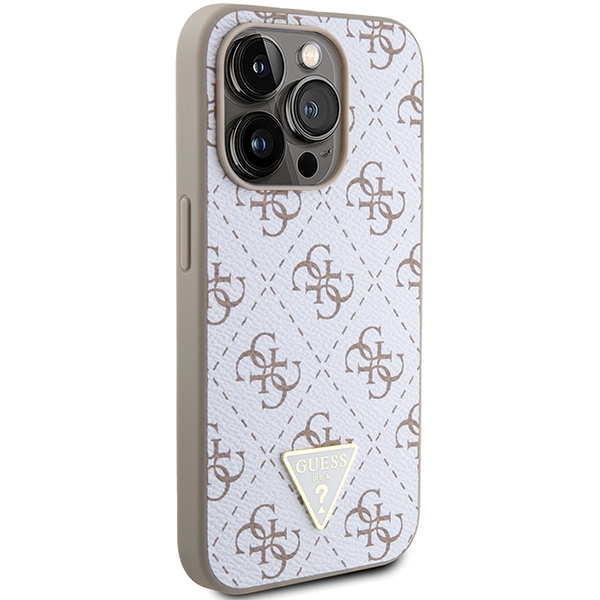 Guess 4G Triangle Metal Logo Case for iPhone 15 Pro, White