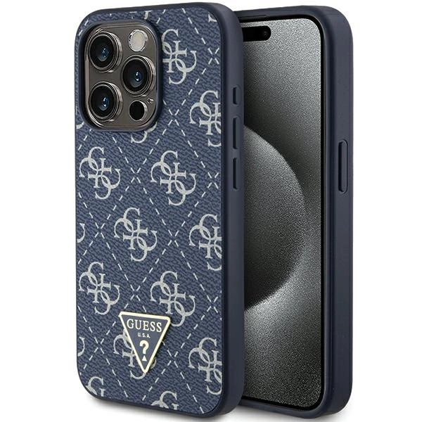 Guess 4G trīsstūra metāla vāciņš ar logotipu iPhone 15 Pro - zils | Triangle Metal Logo case for blue