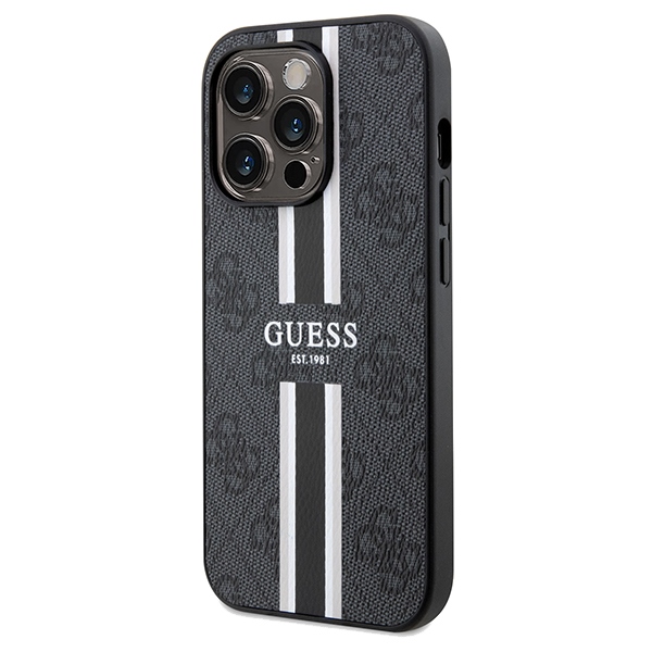 Guess iPhone 15 Pro Max vāciņš 4G Printed Stripes MagSafe, melns