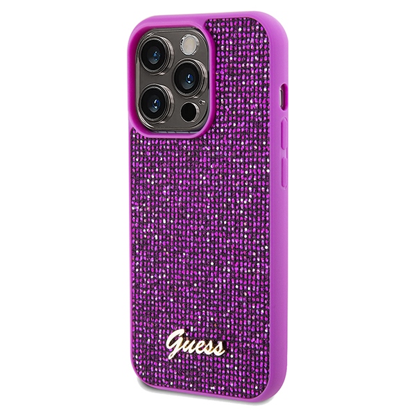 Guess iPhone 14 Pro Case Disco Metal Script, Fuchsia