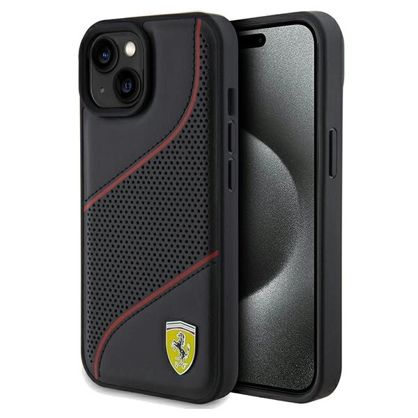 Perforēts Ferrari Waves metāla vāciņš ar logotipu iPhone 15 / 14 13 - melns | Perforated Metal Logo case for black