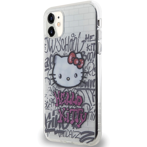 Hello Kitty iPhone 11 / XR Case IML Kitty On Bricks Graffiti, White