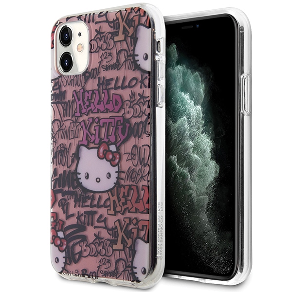 Hello Kitty iPhone 11 / XR vāciņš IML Tags Graffiti, rozā