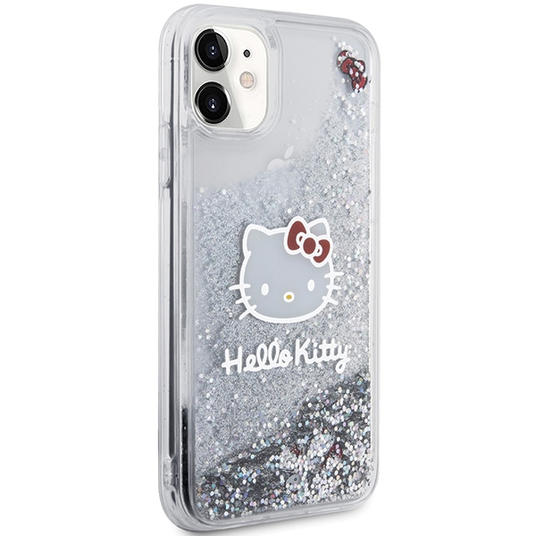Hello Kitty iPhone 11 / XR vāciņš Liquid Glitter Charms Kitty Head, sudraba