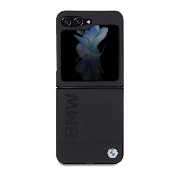 BMW Samsung Galaxy Z Flip 5 vāciņš Leather Hot Stamp, melns