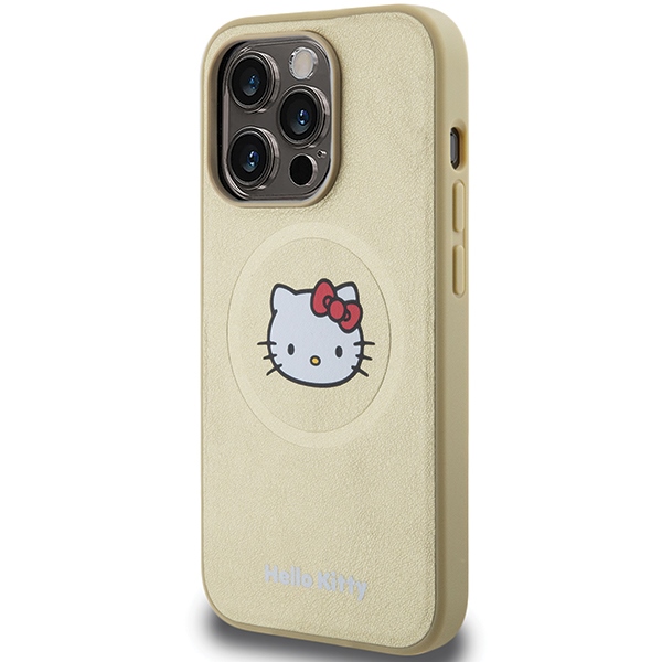 Hello Kitty iPhone 13 Pro Max vāciņš Leather Kitty Head MagSafe, zeltains