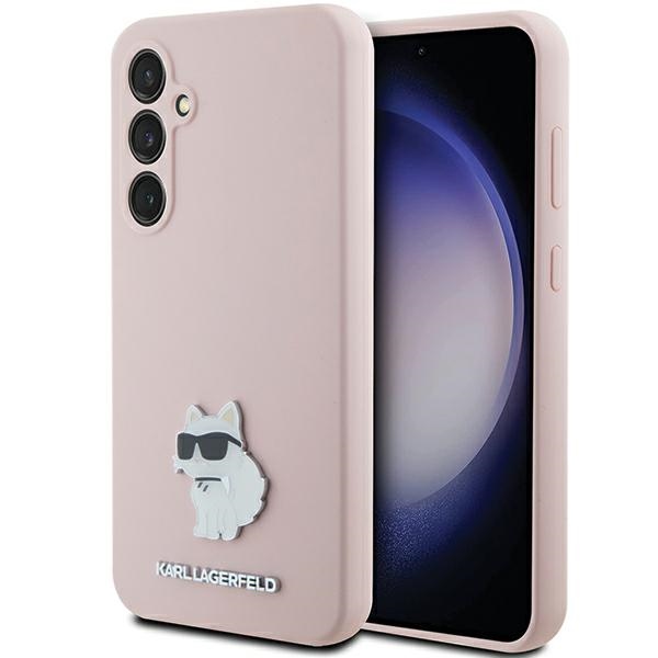 Karl Lagerfeld Samsung Galaxy S23 FE Case Silicone Choupette Metal Pin, Pink