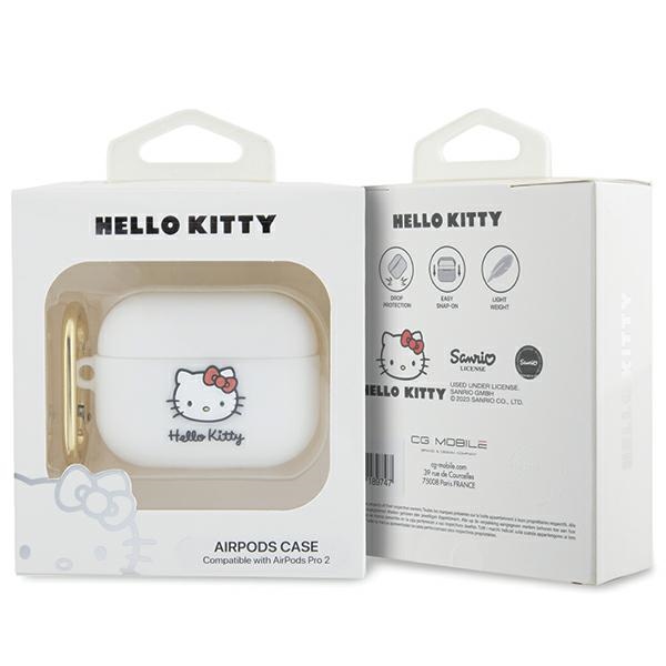 Чехол Hello Kitty для AirPods Pro 2 Silicone 3D Kitty Head, белый