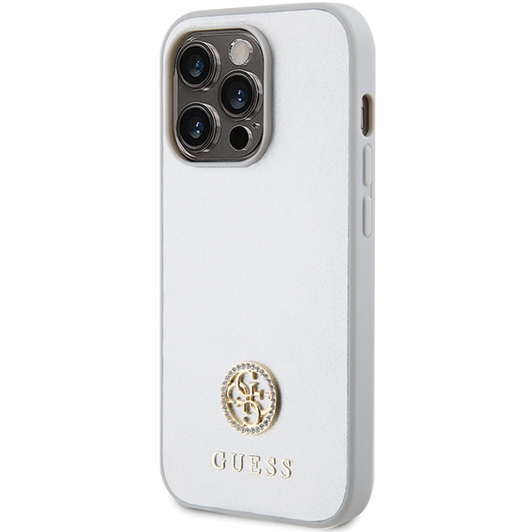 Guess iPhone 15 Pro vāciņš 4G Strass Metal Logo, sudraba