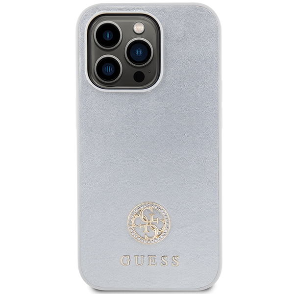 Guess iPhone 15 Pro vāciņš 4G Strass Metal Logo, sudraba