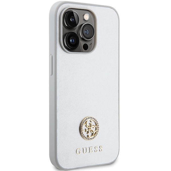 Guess iPhone 15 Pro vāciņš 4G Strass Metal Logo, sudraba