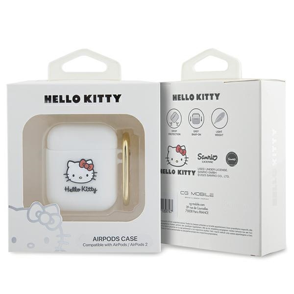 Hello Kitty AirPods 1 / 2 maciņš Silicone 3D Kitty Head, balts