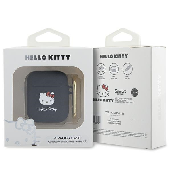 Hello Kitty AirPods 1 / 2 maciņš Silicone 3D Kitty Head, melns