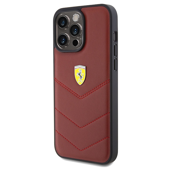 Ferrari Quilted Metal Logo ādas vāciņš Apple iPhone 15 Pro Max, Sarkans