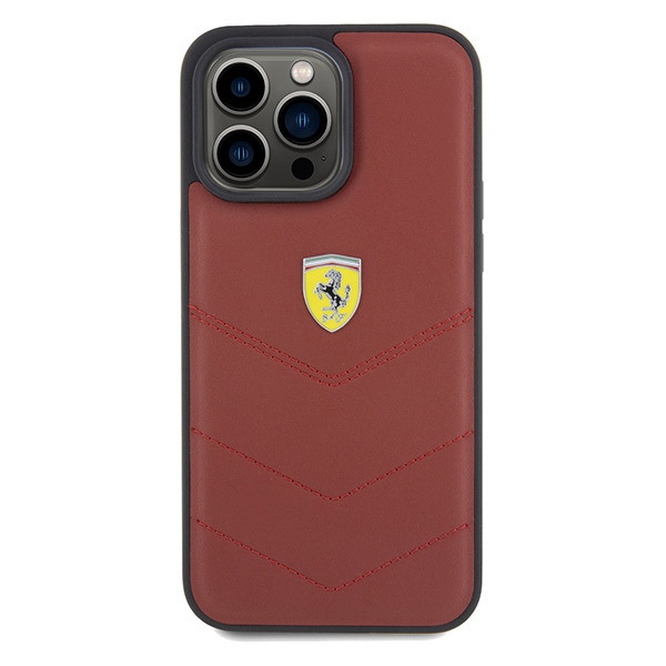 Ferrari Quilted Metal Logo ādas vāciņš Apple iPhone 15 Pro Max, Sarkans