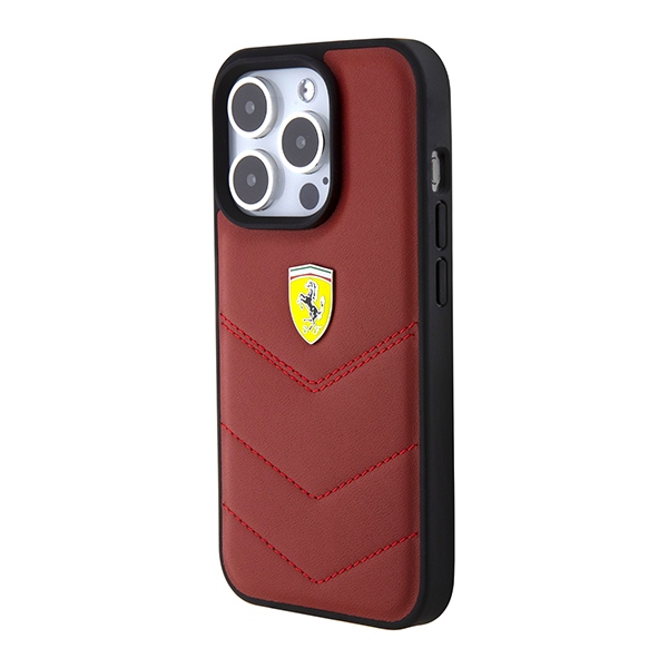 Ferrari Leather Stitched Lines case for iPhone 15 Pro - red