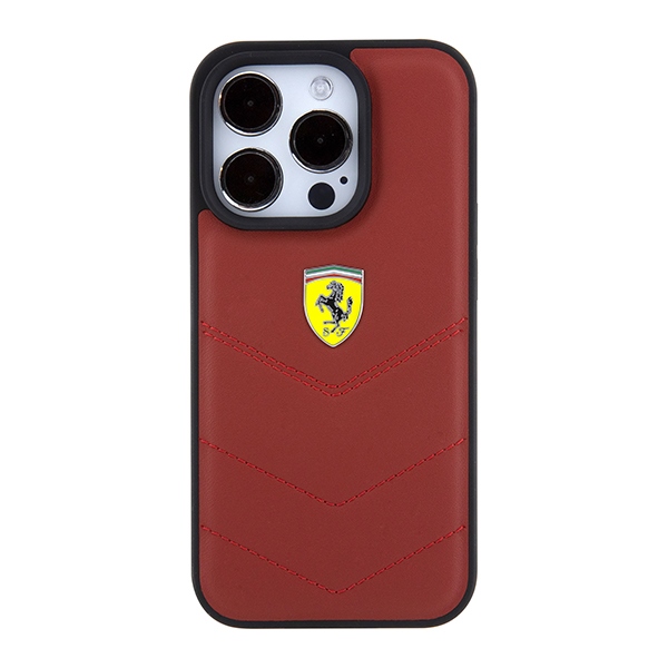 Ferrari Leather Stitched Lines case for iPhone 15 Pro - red