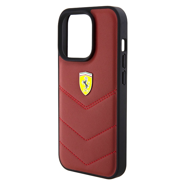 Ferrari Leather Stitched Lines case for iPhone 15 Pro - red