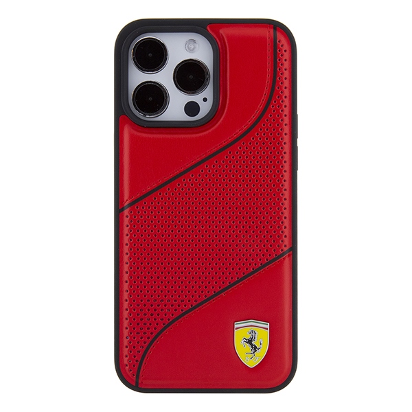 Ferrari iPhone 15 Pro vāciņš Perforated Waves Metal Logo, sarkans