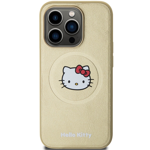 Hello Kitty iPhone 14 Pro Max vāciņš Leather Kitty Head MagSafe, zelts