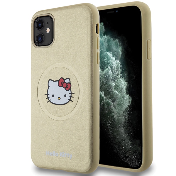 Hello Kitty iPhone 11 / XR vāciņš Leather Kitty Head MagSafe, zeltains