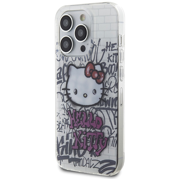 Чехол Hello Kitty для iPhone 13 / 13 Pro IML Kitty On Bricks Graffiti, белый