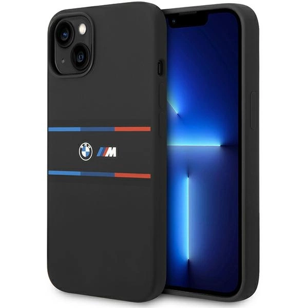 BMW M silikona trīskrāsu līniju vāciņš iPhone 15 / 14 13 - melns | Silicone Tricolor Lines case for black