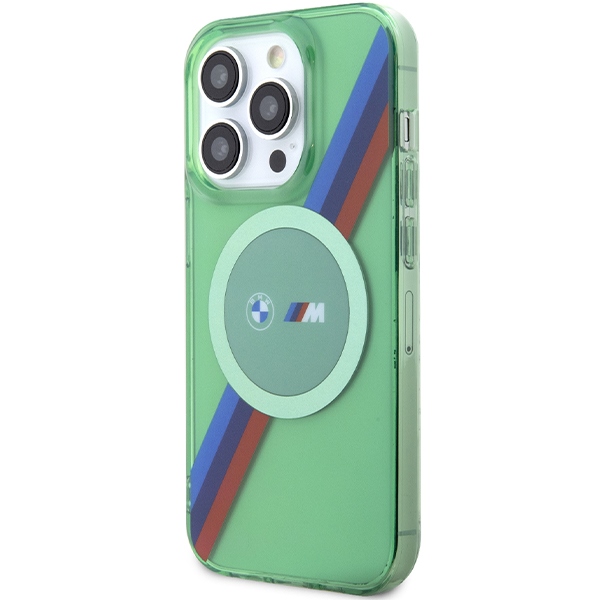 BMW iPhone 15 Pro vāciņš M Tricolor Stripes MagSafe, zaļš