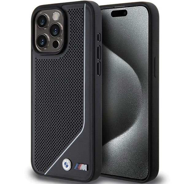 BMW perforēts Twisted Line MagSafe futrālis iPhone 15 Pro - melns | Perforated case for black