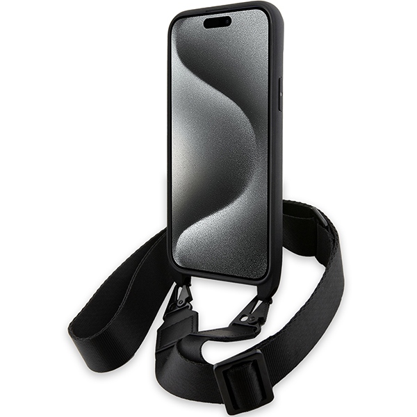 BMW iPhone 15 / 14 / 13 vāciņš M Edition Carbon Tricolor Lines & Strap, melns