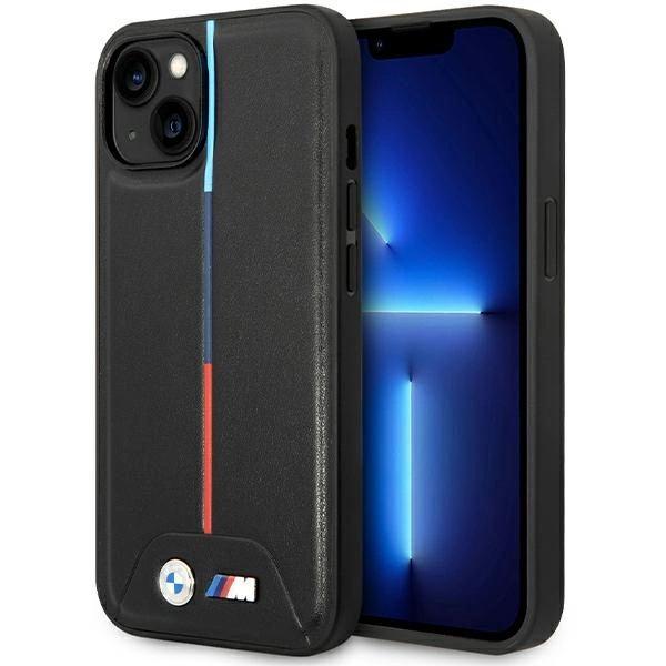 BMW M stepēts trīskrāsu futrālis iPhone 15 / 14 13 - melns | Quilted Tricolor case for black