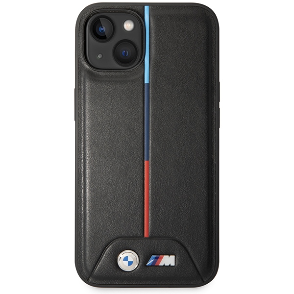 BMW M stepēts trīskrāsu futrālis iPhone 15 / 14 13 - melns | Quilted Tricolor case for black