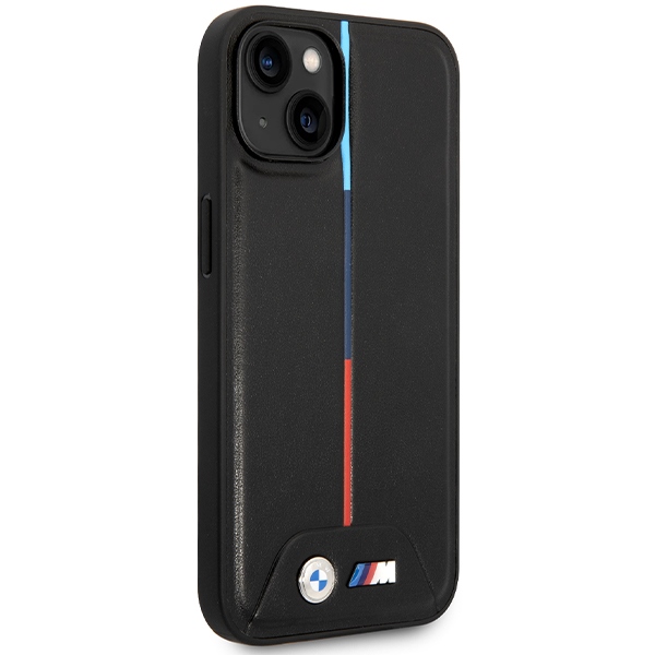 BMW M stepēts trīskrāsu futrālis iPhone 15 / 14 13 - melns | Quilted Tricolor case for black