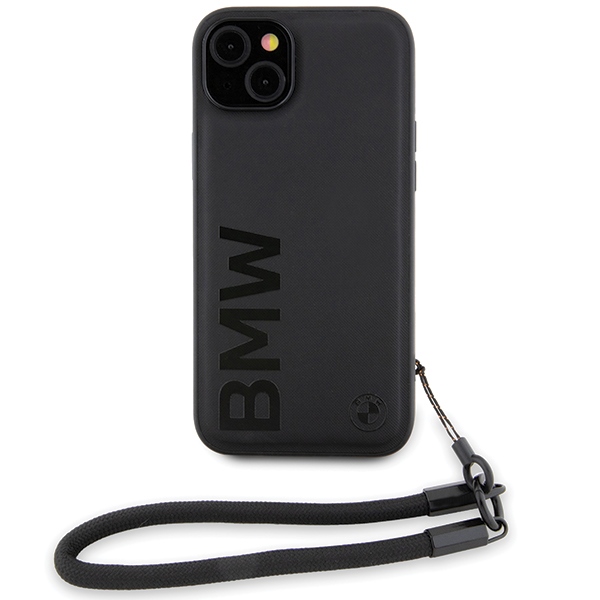 BMW iPhone 15 Plus / 14 Plus Case Signature Leather Wordmark Cord, Black