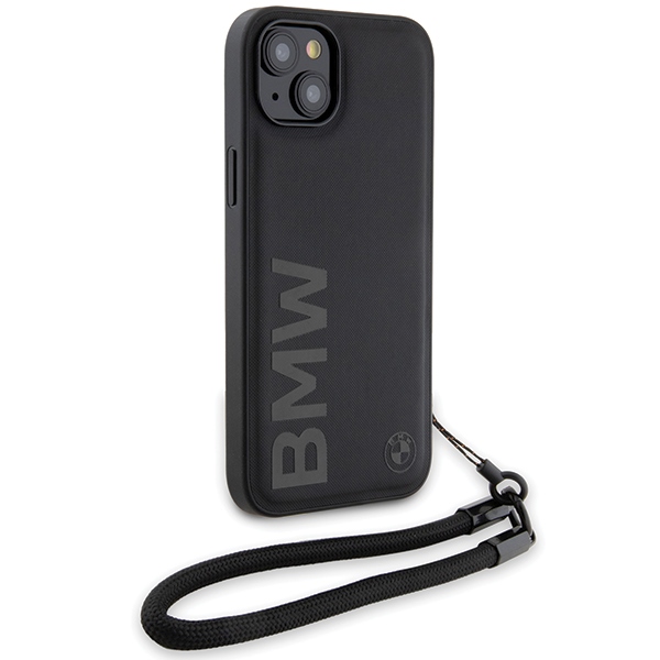 BMW iPhone 15 Plus / 14 Plus Case Signature Leather Wordmark Cord, Black