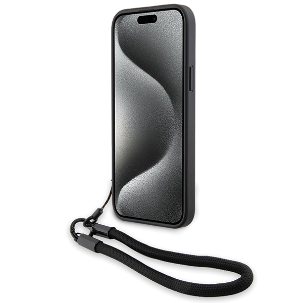 BMW iPhone 15 Plus / 14 Plus Case Signature Leather Wordmark Cord, Black