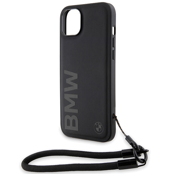 BMW iPhone 15 Plus / 14 Plus Case Signature Leather Wordmark Cord, Black