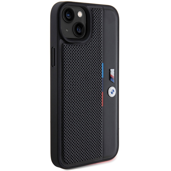 BMW iPhone 15 Plus / 14 Plus Case Perforated Tricolor Line, Black