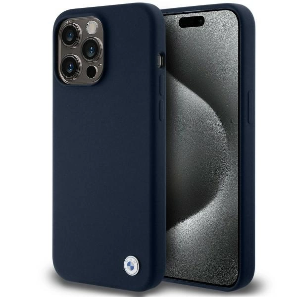 BMW silikona metāla vāciņš ar logo iPhone 15 Pro - tumši zils | Silicone Metal case for navy blue