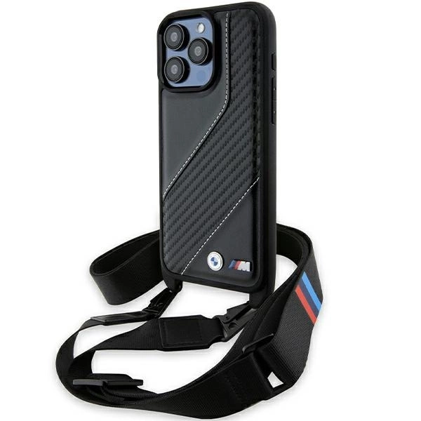 BMW iPhone 15 Pro vāciņš M Edition Carbon Stripe & Strap, melns