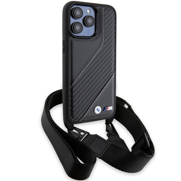 BMW iPhone 15 Pro vāciņš M Edition Carbon Stripe & Strap, melns
