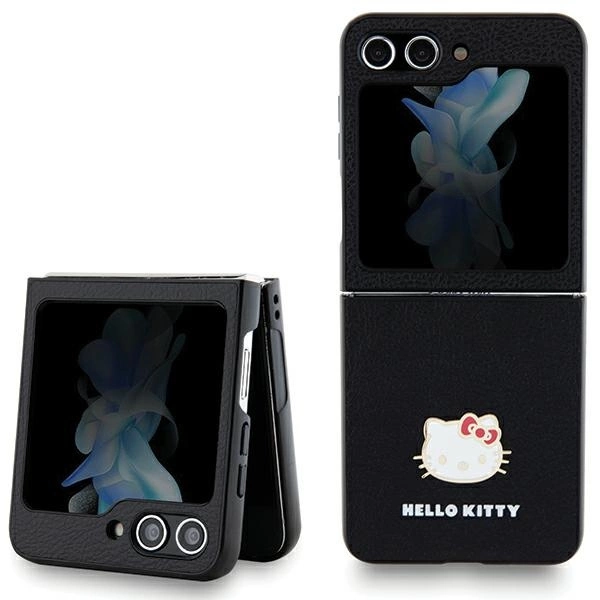 Samsung Galaxy Z Flip 5 ( SM-F731B/DS ) Hello Kitty Metal Logo Kitty Head Cover Case, Black | Чехол Кабура...