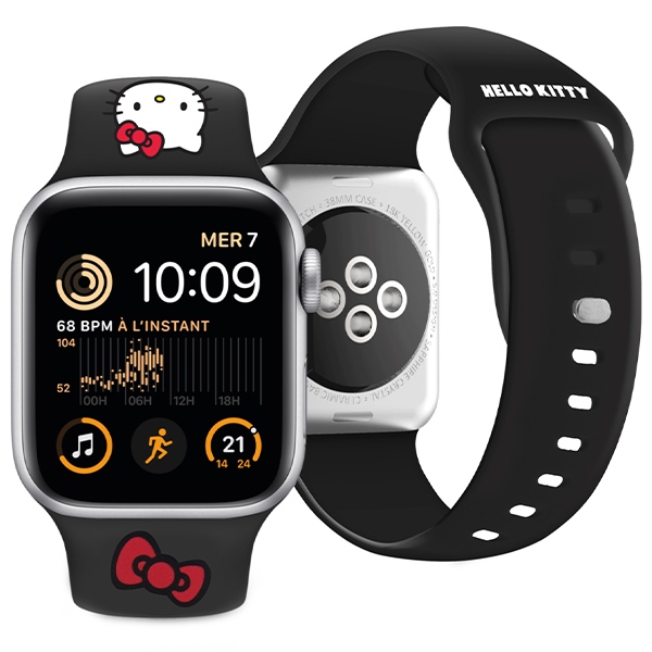 Ремешок Hello Kitty для Apple Watch 42/44/45/49mm Silicone Kitty Head, черный