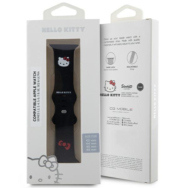 Ремешок Hello Kitty для Apple Watch 42/44/45/49mm Silicone Kitty Head, черный