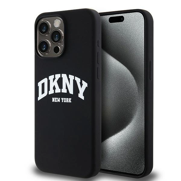 DKNY iPhone 14 Pro Max Case Liquid Silicone White Printed Logo MagSafe, Black