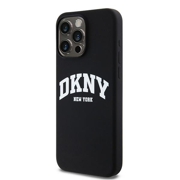 DKNY iPhone 14 Pro Max vāciņš Liquid Silicone White Printed Logo MagSafe, melns