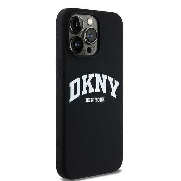 DKNY iPhone 14 Pro Max vāciņš Liquid Silicone White Printed Logo MagSafe, melns