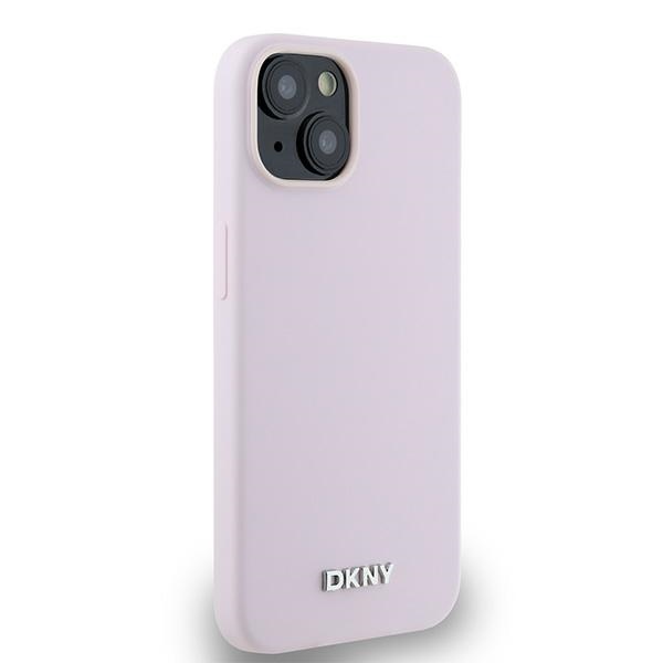 DKNY iPhone 14 vāciņš Liquid Silicone Small Metal Logo MagSafe, rozā