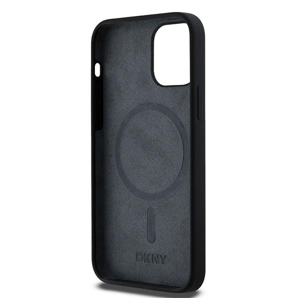 DKNY iPhone 12 / 12 Pro vāciņš Liquid Silicone White Printed Logo MagSafe, melns